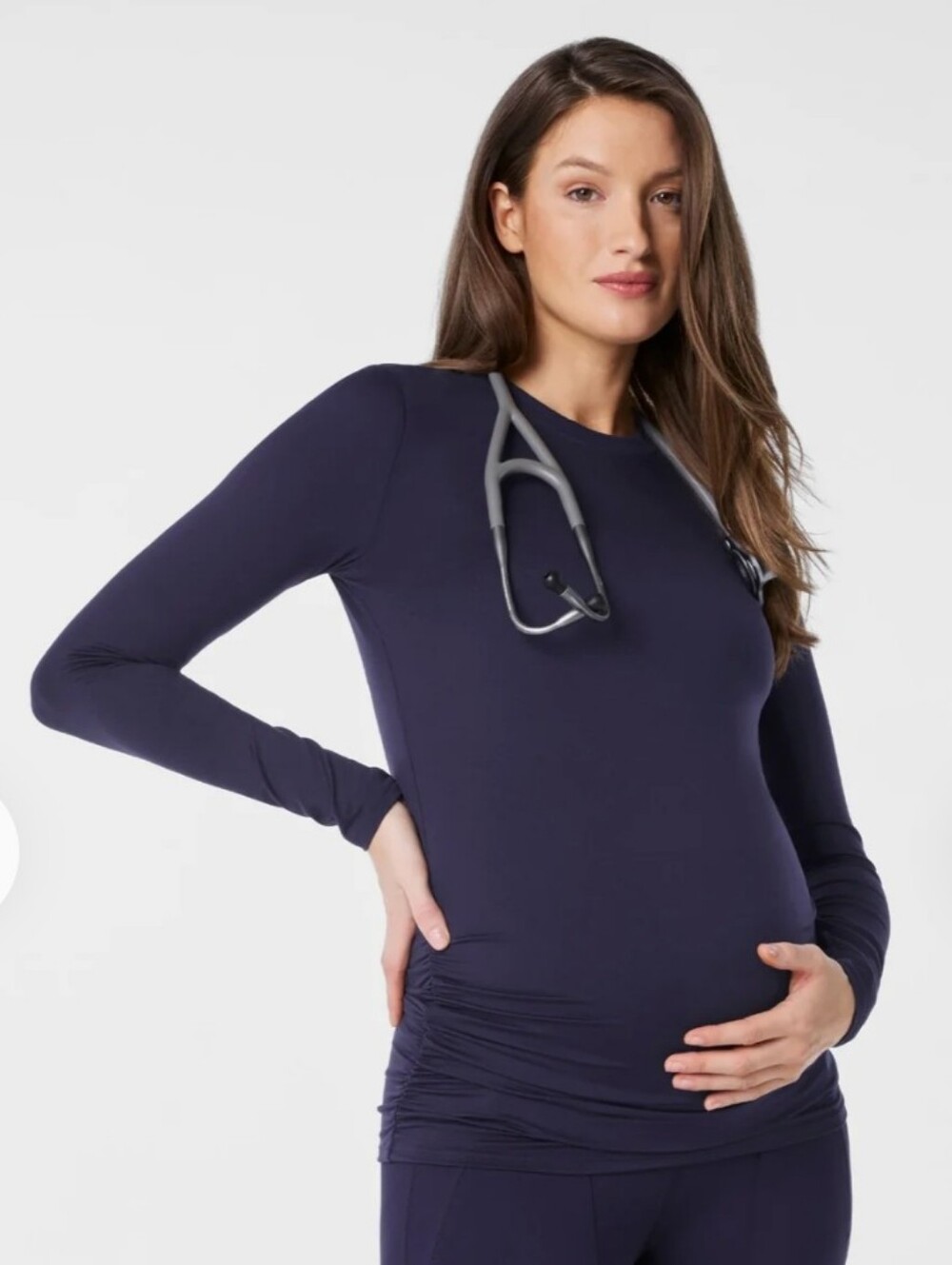 FIGS NWT Navy Blue Cary Maternity Long-Sleeve Underscrub Large Ruching Pregnancy